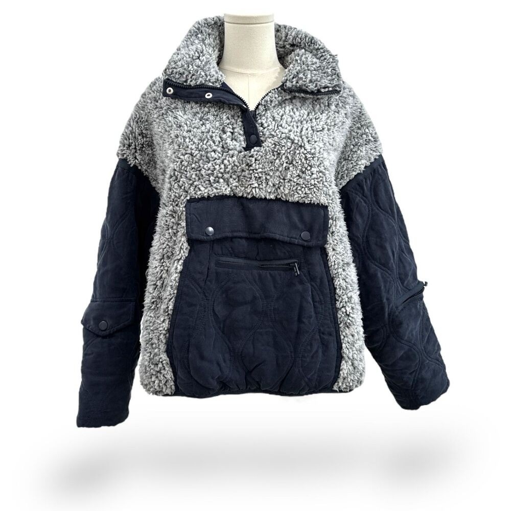 BLANK NYC 1/4"Zip/Snap Sherpa Quilted‎ Jacket Dark Blue/Gray/White Wm Sz XS